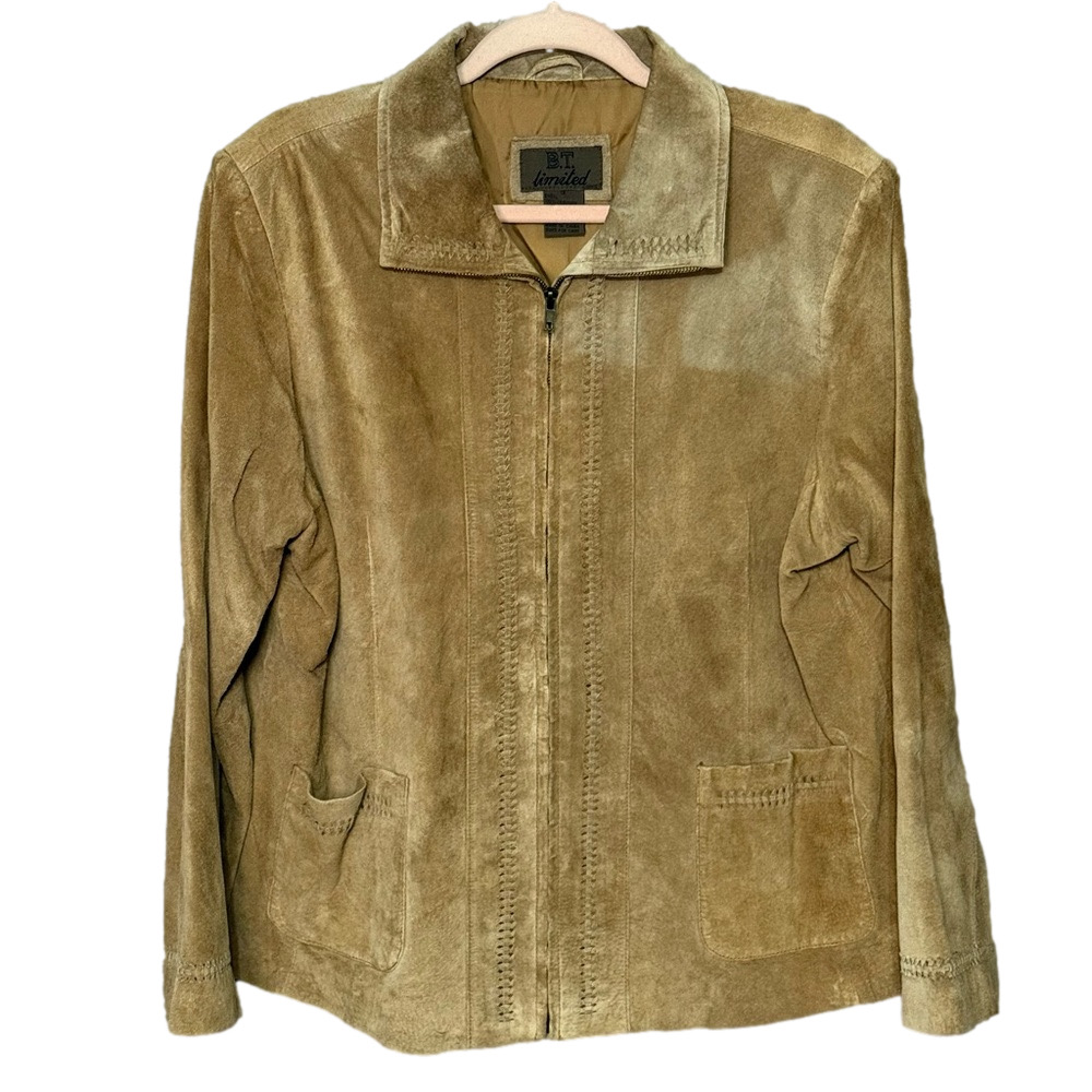 Vintage B.T. Limited Tan Suede Leather Zip Up Jacket Lightweight Size 1X